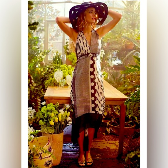 NWT Maeve x Anthropologie Hi Lo Mixed Striped Polka Dot Maxi Dress Sz 10P - Picture 2 of 4